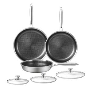 Innerwell 3 Pc Honeycomb Stainless Steel Nonstick Frying Pan Set w/Lids